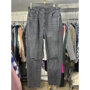 American Eagle Black Ripped Comfort Stretch Waistband Mom Straight Jeans Sz2 Reg